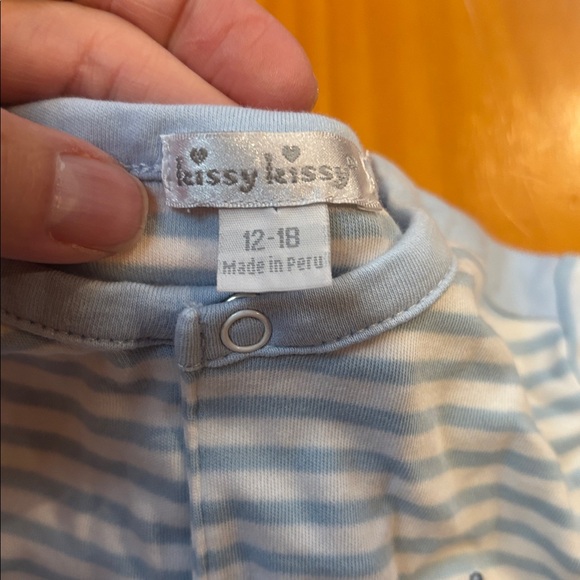 KISSY KISSY 12-18M Baby Blue Stripe Pima Cotton Snap Up Shirt Football Baseball - Picture 4 of 5